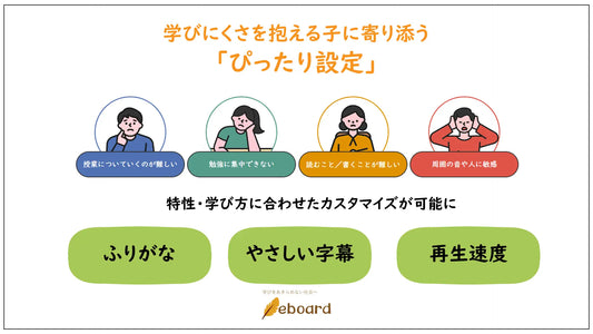 ICT教材eboard、学びにくさを抱える子に寄り添う「ぴったり設定」機能をリリース。無料オンラインセミナーも開催。